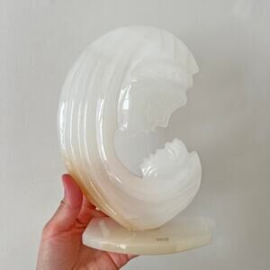 Vintage Alabaster Mother Mary and Child Jesus Stone Sculpture Desk Decor